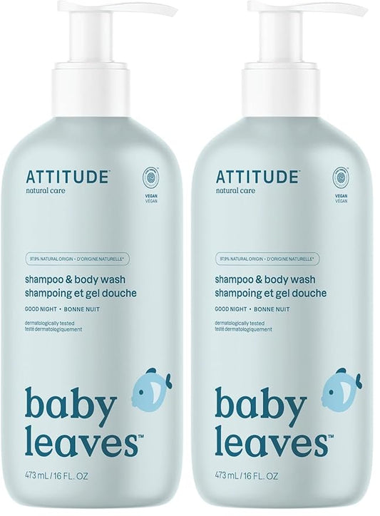 ATTITUDE 2-in-1 Shampoo and Body Wash for Baby, EWG Verified, Dermatologically Tested, Vegan, Good Night, 16 Fl Oz (Pack of 2)