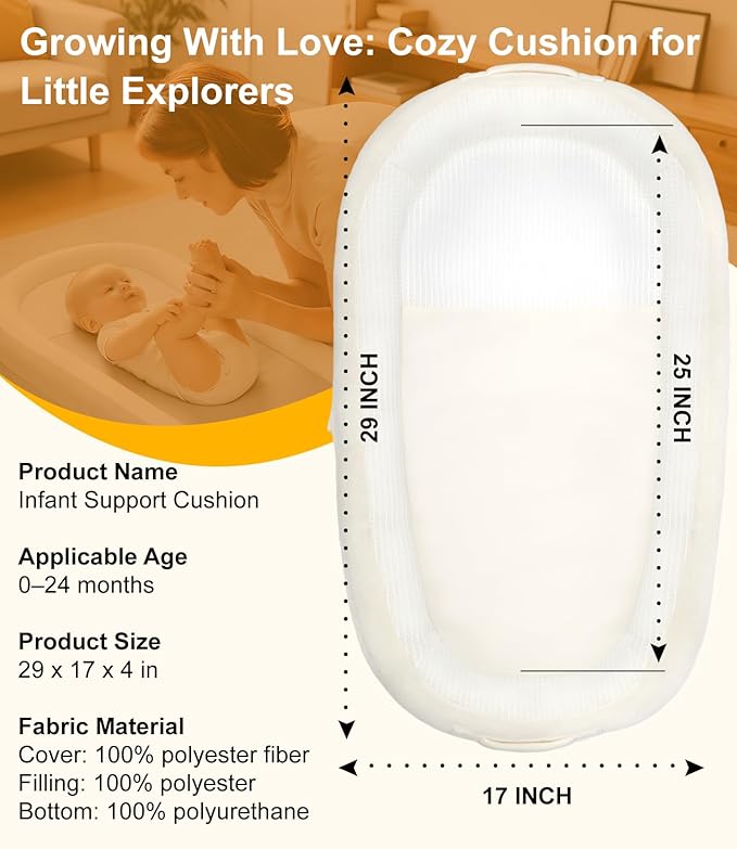 Baby Lounger, Portable Infant Support Cushions for Newborn 0-24 Months, Soft Washable Baby Nest with Thickened Support, Newborn Baby Essentials Gift for Home and Travel, Supervised Use