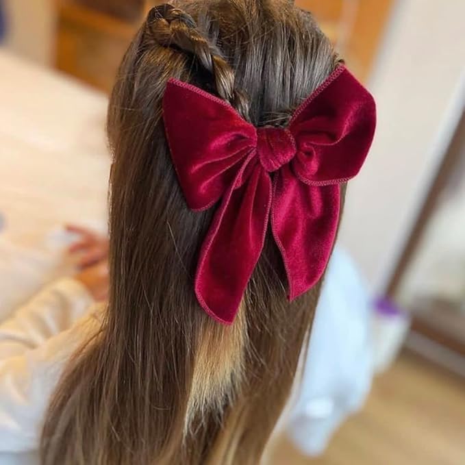 Pack of 4 Large Velvet Fable Bow Hair Clips for Kids Toddler Girl Mom Velvet Hair Bow Alligator Clips Baby Girls Women Hair Accessories (Pink/Navy)