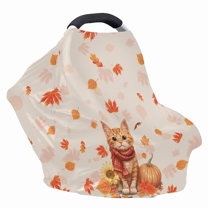 AFPANQZ Maple Cat Nursing Cover Breastfeeding Covers Stretchy Babies Car Seat Cover Gender Neutral Soft Breathable Infant Carseat Canopy Shopping Cart Stroller Canopy for Baby