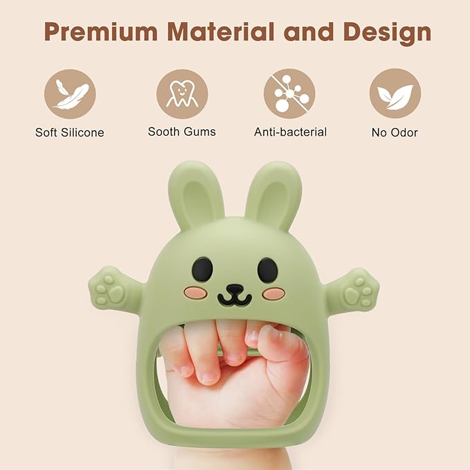 Easter 2 Pack Baby Teething Toys for 3-6 6-12 Months, Soft Silicone BPA Free Bunny Teething Mitten, Easter Basket Stuffers Chew Teether Toys 0-3 6 9 12 Months for Babies Sucking Needs