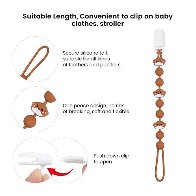 Cute Animal Baby Food Grade Silicone Teether Toy with One Piece Design Pacifier Clip Holder,Teething Toys Gift Set for 3 Months+ Boys and Girls,Freezer Safe,BPA Free (Otter)