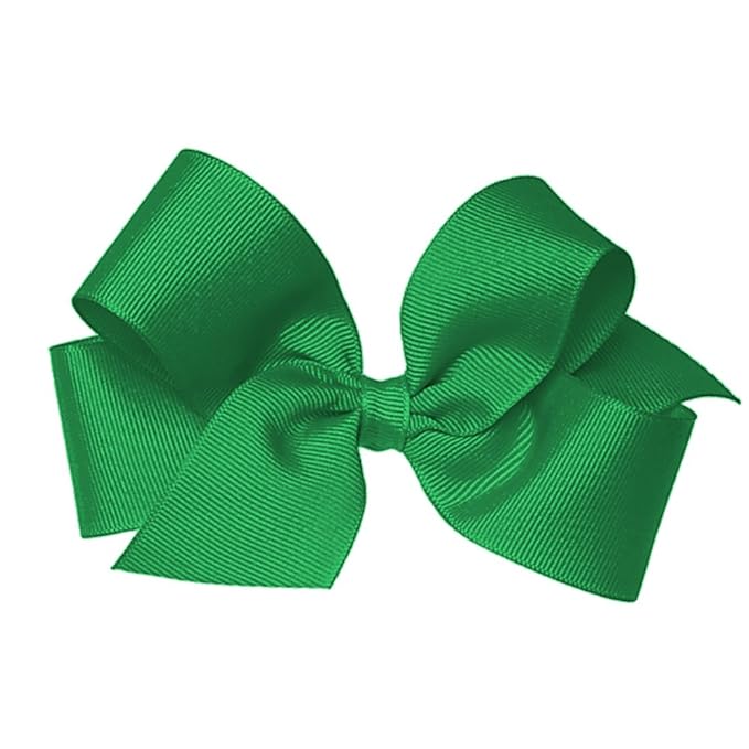 Wee Ones Girls' Classic Grosgrain Hair Bows with Plain Wrap Center, No-Slip Hair Clip, Handmade, Green, Medium