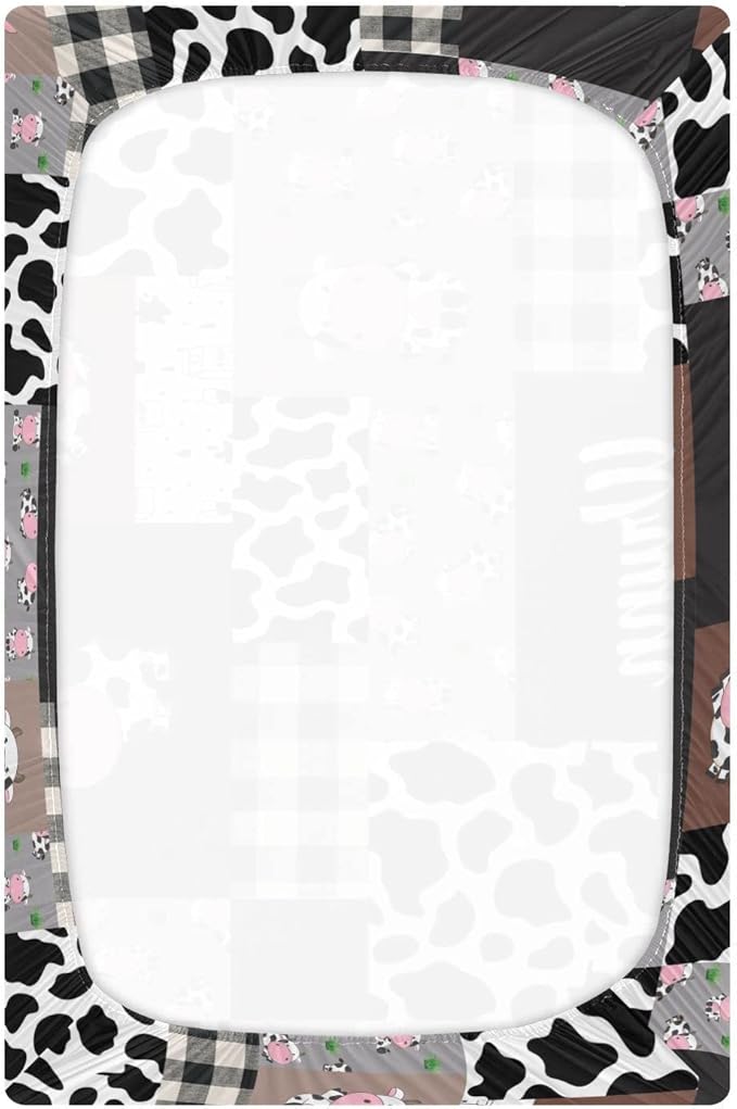 Personalized Pack and Play Sheets with Name, Custom Name Baby Mini Crib Sheets for Baby Boys Girls, Name Pack n Play, Fitted Sheet with Name, Soft and Breathable Material (Cute Cow)