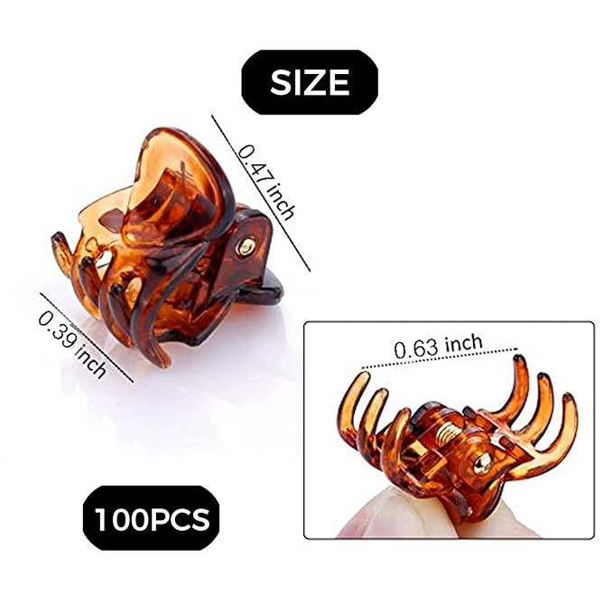 100PCS Tiny Hair Clips for Girl,Mini Claw Clips for Women, 1cm Plastic Mini Claw Clips for Babies, Hair Accessories Non Slip Pins Hair Clamps,Designed for Thin Or Thick Hair,Good Gift(Coffee)