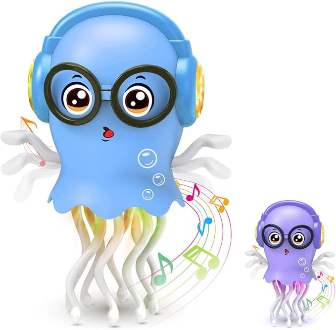 Kids Toy Dancing Jellyfish, Tummy Time Toy Interactive Jellyfish Bump and Go with Music & Lights, Learning Crawling Toys for Toddlers Baby 1 2 3 4 5 Years, Birthday Easter Gifts for Boys Girls