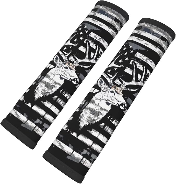 Soft Auto Seat Belt Cover American Flag Elk Seatbelt Shoulder Pad 2 PCS for A More Comfortable Driving Compatible with All Cars and Backpack Gray Black Patriot Star Stripe Seat Belt Cushion