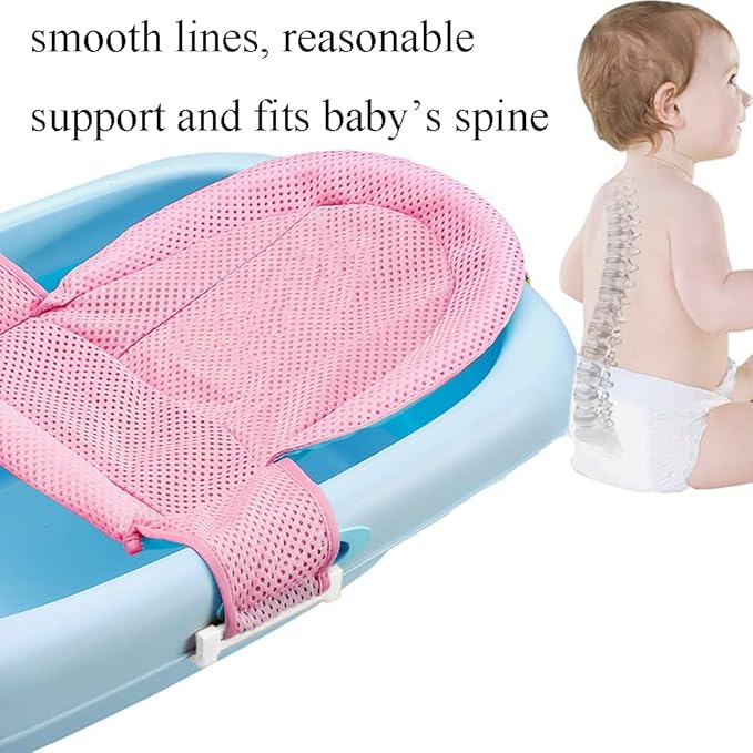 Adjustable Baby Bath Support Mesh Sling Non-Slip Infant Bathtub Shower Net Breathable Newborn Bath Cushion Pad Quick Drying Bathing Sling for Toddler Aged 0-3 (No Bathtub)