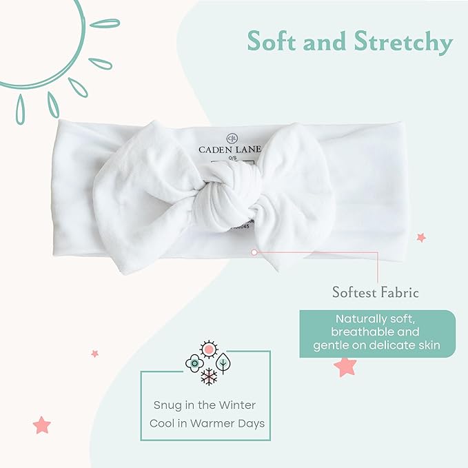 Caden Lane Baby Headwrap with Knotted Bow, Soft & Stretchy Bamboo Viscose, Comfortable Infant Hairband for Newborn & Toddler Girls, Ideal Gift for Baby Shower & Milestone Celebration, Lace White