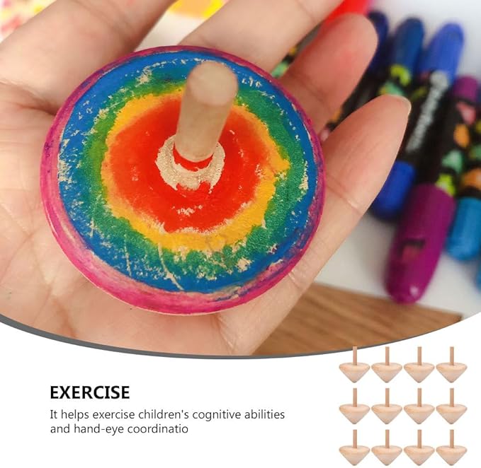 24 Pcs Wooden Spinning Tops - Unfinished DIY Paintable Wood Gyro Toys for Kids - Bulk Party Favors, Creative Craft Playthings for Hand-Eye Coordination, Fine Motor Skills Development