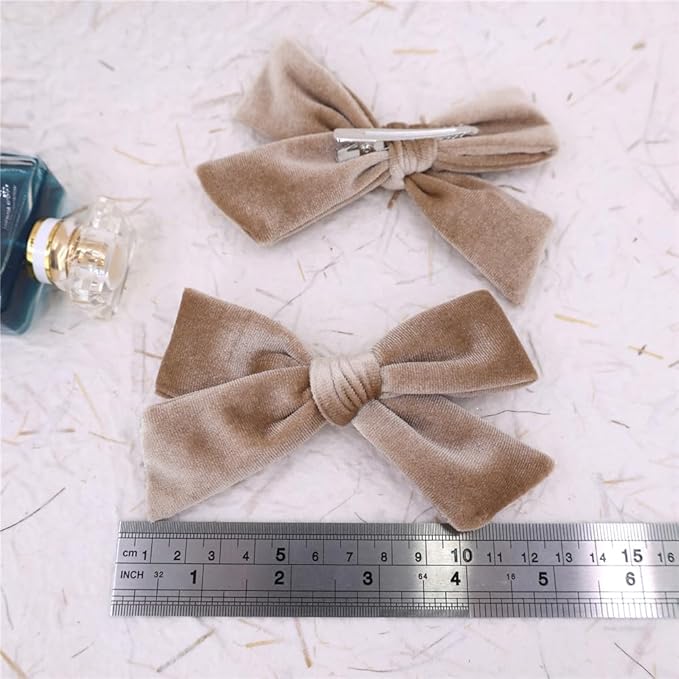 Vintage Velvet Bow Hair Clips for Baby Girl Kids Women Fall Velvet Christmas Hair Bows Barrettes Accessories (2 pcs Tan)