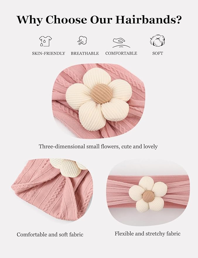 Stretchy Baby Girl Headbands Bows, Infant Headband Bows for Baby Bonnet Newborn Head Wraps Toddler Unisex (03H-16)