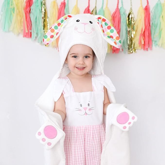 ZOOCCHINI Hooded Bath Towel for Kids 100% Cotton Terry, Plush & Absorbent for Bathtime or Pool, 50" x 22" 2-6 Years, Bella the Bunny