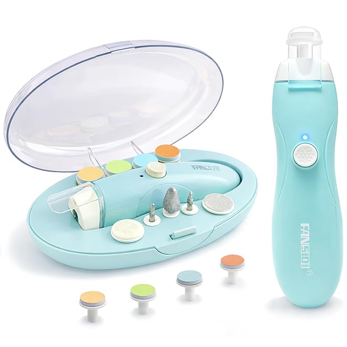 Fansidi Rechargeable Baby Nail Trimmer with 8100RPM Motor, Stepless Speed Control, Pressure-Stop Safety, Type-C Charging, Quiet Electric Nail File for Newborns, Toddlers & Adults, Calm Care Blue