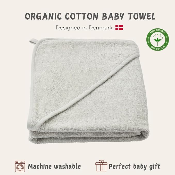 Hooded Baby Towel - 100% Organic Cotton Baby Bath Towels – Baby Towels, Baby Bath Towels for Baby Boy, 32" x 32" Super-Soft and Absorbent Baby Towels for Newborn (Pearl Grey)