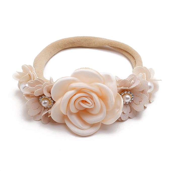 Baby Girl Flower Headband 6 PCS Elastic Hairbands Handmade Nylon Bows Headbands Chic Floral Hair Accessories Kids Gifts for Newborn Infant Toddlers
