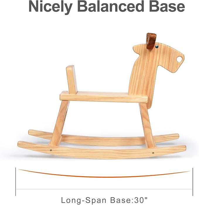 Kid Wooden Rocking Horse, Baby Ride On Toy Rocker for Toddler, Rocking Reindeer w/backrest Ideal Birthday Christmas/Birthday Gift for Boys & Girls (Natural)