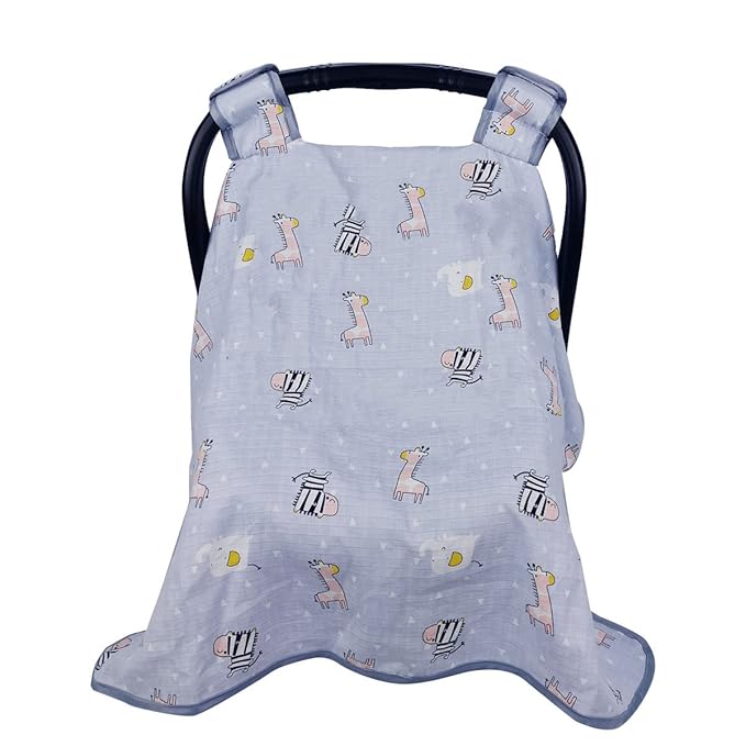 ICOPUCA Car seat Covers for Babies, kick-Proof carseat Cover Girls/boy, carseat Canopy of Light Weight Muslin, Breathable, fit Summer/Autumn/Spring, Animal Giraffe/Zebra/Elephant;