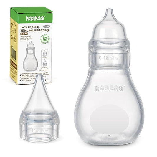 Haakaa Silicone Baby Nasal Aspirator | Nose Bulb Syringe | Easy-Squeezy Baby Nose Cleaner, 0m+ Newborn Infant &Toddler - BPA Free Silicone-2 Tips