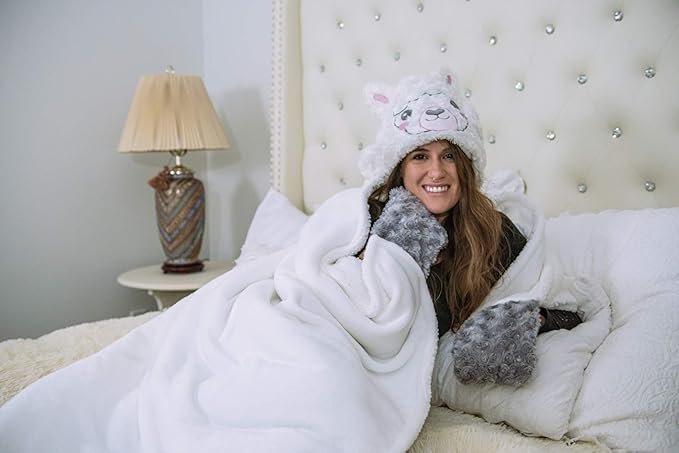 Alpaca Llama Wearable Hooded Blanket 60Wx49L