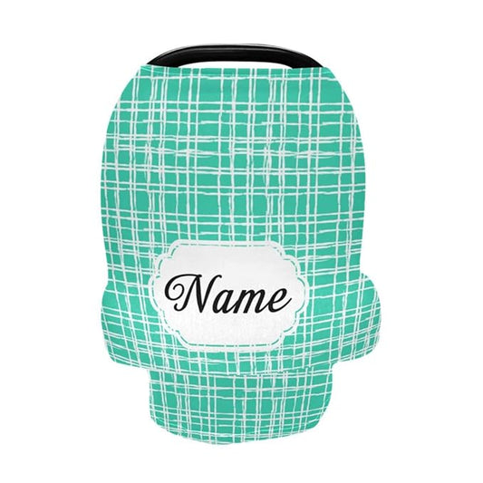 Personalized Name Car Seat Covers for Babies, Customized Baby Carseat Cover, Infant Carrier Cover Stroller Canopy, Nursing Cover Breastfeeding Scarf for Newborn Boys Girls, Green Plaid