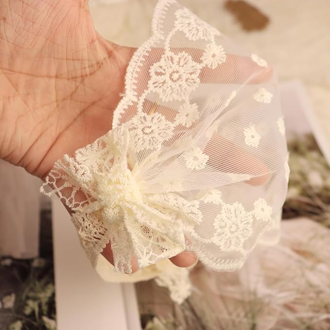 Baby Girls Headband Lacy Bow Pearl Wide Hair Band Turban for Infants Newborn Toddler Floral Ivory Elastic Head Wrap Breathable Sun Bonnet Hair Accessories (Ivory F)