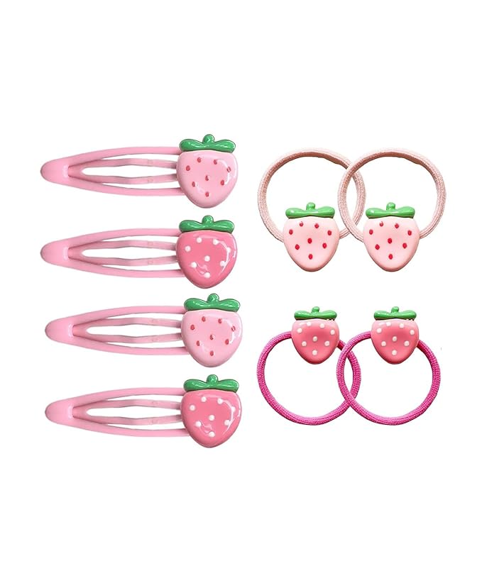 Strawberry Snap Clips Baby Girls Fruit Hair Bow Clips Strawberry Hair Ring Tie BBW24 (Set-D)