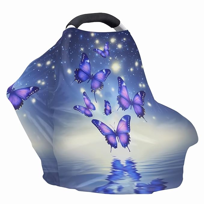 Butterfly Car Seat Canopy for Baby Girls, Trendy Nursing Cover Elastic Shopping Cart Cover for Baby Breastfeeding Cover Soft Car Infant Seat Cover