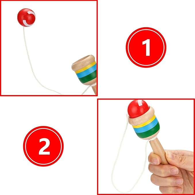 4 Pieces Wood Catch Ball, Cup and Ball Game, Cup Catch Ball Toys, Mini Wooden Catch Ball Hand Eye Coordination Educational Toys, White and Red