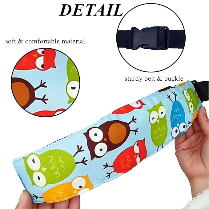 3PCS Head Support Band for Stroller Car Seat Adjustable Neck Relief Strap Headrest for Sleeping Traveling Slumber Positioner for Toddler Kids Child Baby Infant(Blue-Owl,Dolphin,Dinosaur)