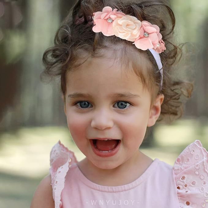 Baby Girl Flower Headbands Set, 3pcs Elastic Nylon Floral Hair Band, Bows Wrap for Infant Newborn Toddler