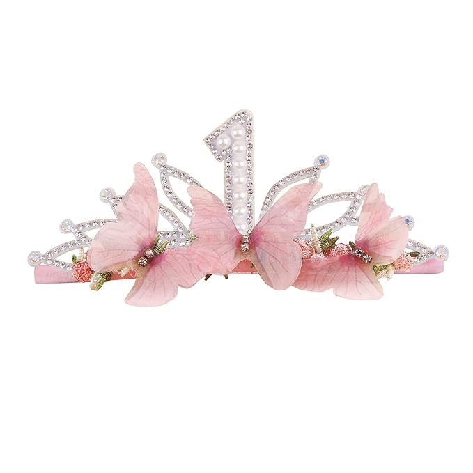 cherrboll Baby Girl Birthday Crown Floral Headband, Soft Flower Head Wrap Tiara Hairband for 1-3 Years Old Toddlers Kids First 1st Birthday Party Dress Photo Decoration