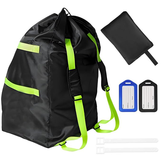 Car Seat Bag for Airplane Travel,Durable Padded Cover with Green Shoulder Straps, Fits All Car Seats, Includes 2 Luggage Tags, Waterproof Travel Bag for Air Travel