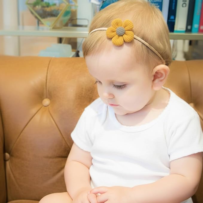 DRESHOW BQUBO Baby Girl Headbands with Flower Nylon Hairbands Handmade Hair Accessories for Newborn Infant Toddlers 10 Pack