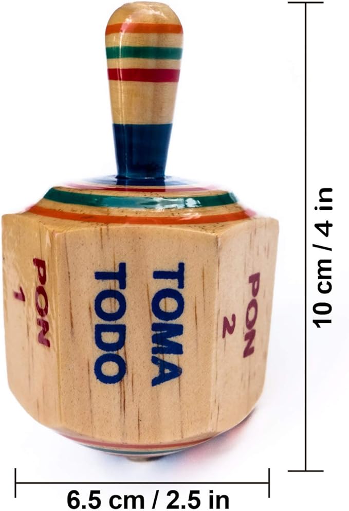 Pirinola Toma Todo Set – Wood Spinning Top Game – Set of 2 - Party Games for Mexican Fiesta, Bachelor Parties or Baby Shower, 4 Inches Tall.