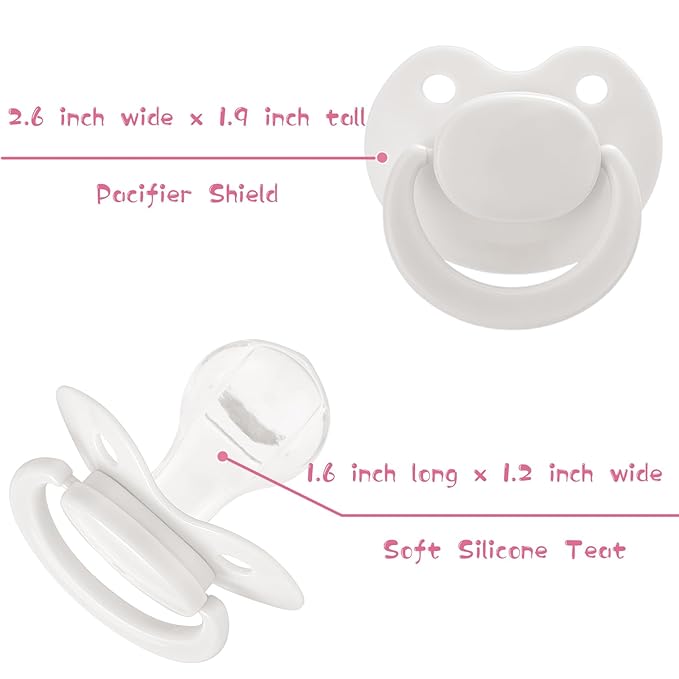 Adult Sized Pacifier Bigshield : Replacement Silicone Paci Big Teat for Anxiety Release - Orthodontic Binky Taken Apart and Re-Assembled White