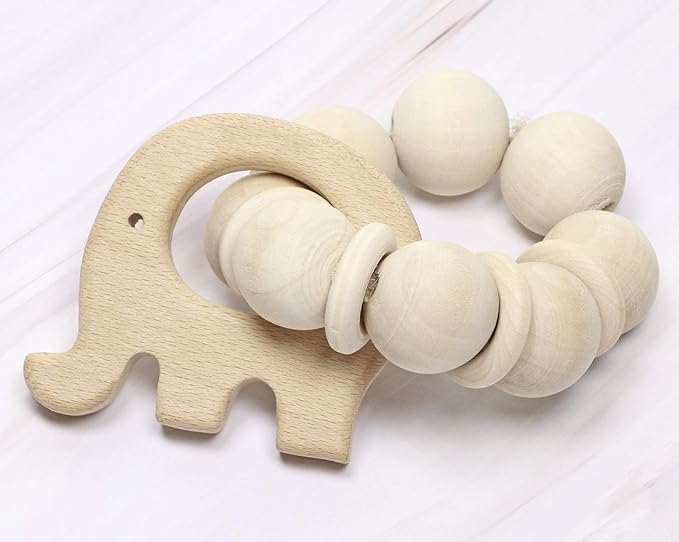 Baby Teething Toys Penta Angel 10Pcs Natural Wooden Teething Animal Rings for Newborn Toddler Infant (10)