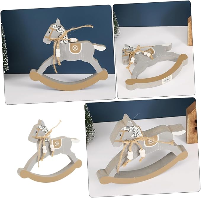Mini Rocking Horse Desktop Ornament Wooden Rocking Horse Decor for Kids Room Table Decoration Christmas Party Accent