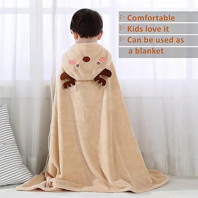 Baby Hooded Towel, Brown Elk, Animal Print, Unisex, 1-8 Years, 27" x 56"