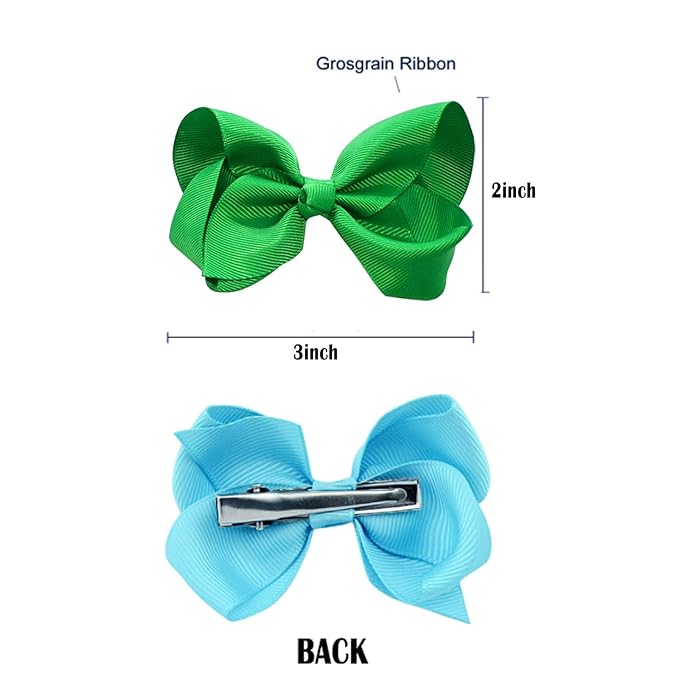 6 PCS 3' Hair Bows Clips for Girls Alligator Clips Grosgrain Ribbon Hair Accessories Toddler Bows for Girls Kids-Green