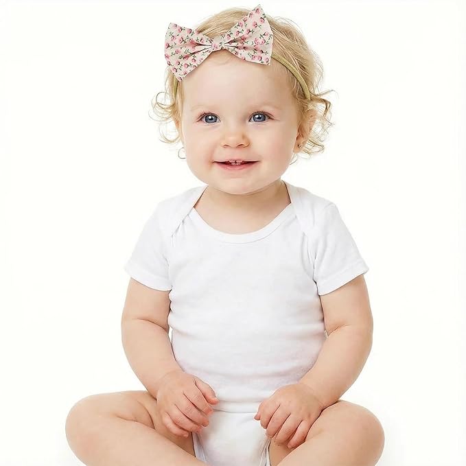 Baby Girl Headbands Nylon Flower Elastic Hairbands 14pcs Hair Accessories Gift for Newborn Infant Toddlers (White)