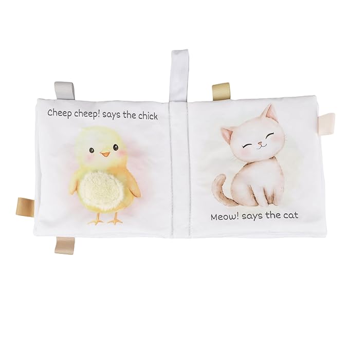 Ali+Oli Baby Cloth Book – Soft Sensory Crinkle Book for Infants 0-12 Months – Early Learning Touch & Feel Tummy Time Toy – Colorful taggies - Newborn Shower Gift - Farm Animals