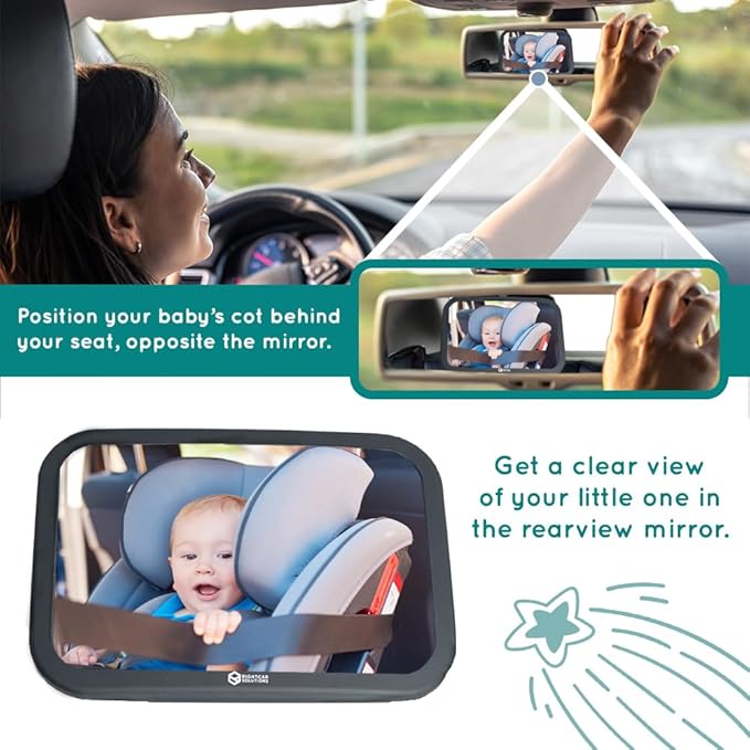 Rightcar Solutions Baby Car Mirror for Infant & Newborn | Rear Facing Car Seat Mirror | Shatterproof, Wide Crystal Clear View.