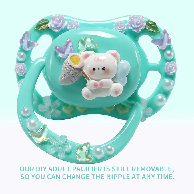CutiePlusU Adult Sized Pacifier Dummy DIY Handmade Big Shield- Green