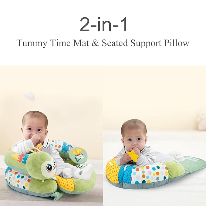 Lovvie & Joy 2-in-1 Tummy Time Mat & Seated Support Pillow,Baby Tummy Time Pillow Support for Newborns and Older Babies,with Detachable Support Pillow and Toys Caterpillar Elf