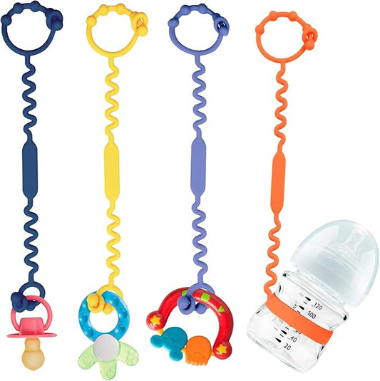 Toy Straps for Baby, Silicone Toy Straps for Stroller, Toy Safety Straps forToy, Sippy Cup Straps, Adjustable Toy Holder for Stroller, High Chair - BPA Free (B-Multi 4 Pack)