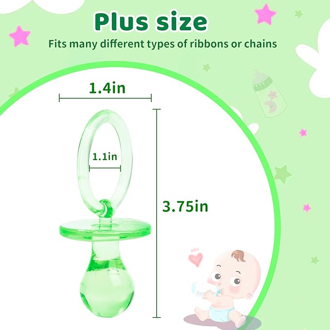 50 Pieces 2.75 Inch Baby Pacifier Baby Shower Plastic Pacifier for Baby Shower Pacifier, Baby Shower Gender Show Party Decoration DIY Birthday Party Gift (Green)