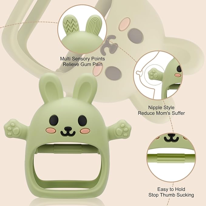 Easter 2 Pack Baby Teething Toys for 3-6 6-12 Months, Soft Silicone BPA Free Bunny Teething Mitten, Easter Basket Stuffers Chew Teether Toys 0-3 6 9 12 Months for Babies Sucking Needs