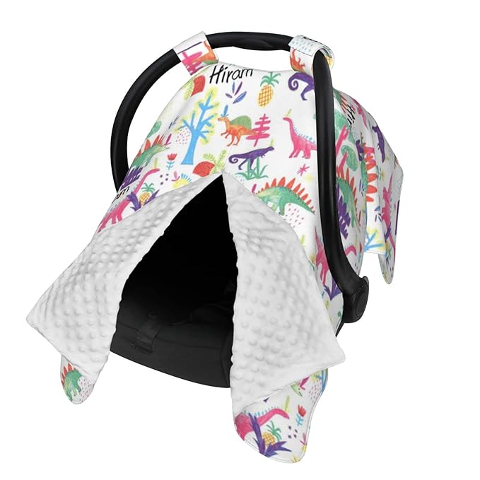 Personalized Dinosaur Baby Car Seat Cover for Boys, Customized Baby Name Carseat Covers, Opening Nursing Cover Breastfeeding Scarf for Infant, Stroller Canopy Carseat Canopies for Newborn