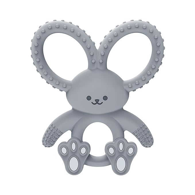 Dr. Brown's Flexees Gray & Pink Bunny Silicone Baby Teethers, BPA Free, for 3 Months+ Babies